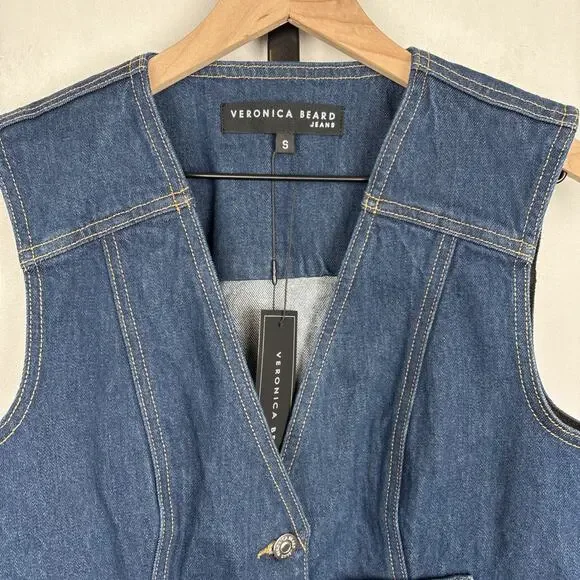 NEW Veronica Beard Valeria Vest Women's Small Blue Denim Buttons Country Cowgirl - Picture 2 of 10
